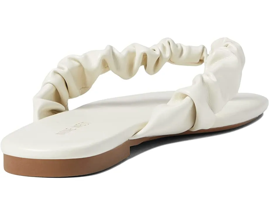 Nine West Daxx Ivory Slip On Squared Open Toe Ruch Detailed Flat Sandals