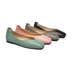 Women Leather Ballet Flats Square Toe Nonslip Linda
